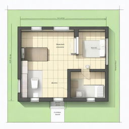 A detailed floor plan of a one-bedroom countryside house with a total area of 28 square meters