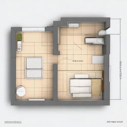 A detailed floor plan of a one-bedroom countryside house with a total area of 28 square meters