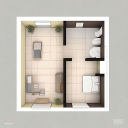 A detailed floor plan of a one-bedroom countryside house with a total area of 28 square meters