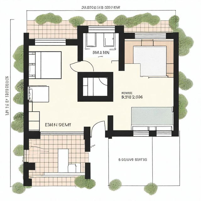 A detailed floor plan of a one-bedroom country house measuring 7 meters by 4 meters, including a gallery