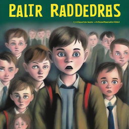 A book cover featuring a young boy being sent to a new school, looking scared as his classmates appear menacing and intimidating