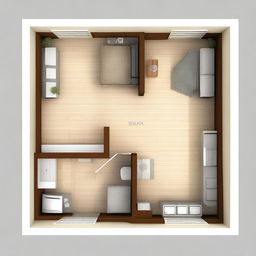 A linear small house plan with one bedroom and a gallery