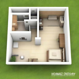 A linear small house plan with one bedroom and a gallery