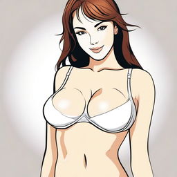 A stylized illustration of a girl wearing a bra with a large cup size, specifically 39D