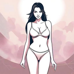 A stylized illustration of a girl wearing a bra with a large cup size, specifically 39D