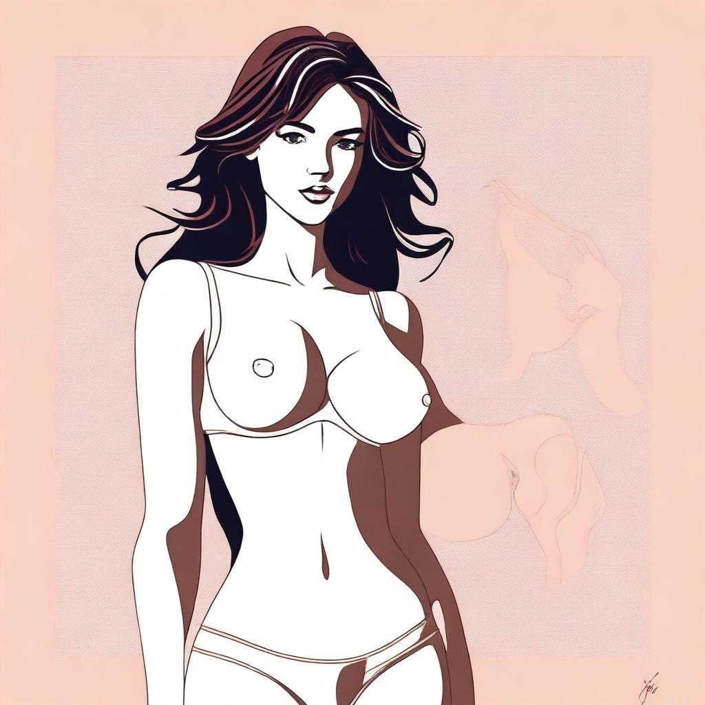 A stylized illustration of a girl wearing a bra with a large cup size, specifically 39D