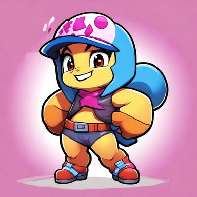 A dynamic and fierce female brawler named Ryan, themed around dinosaurs and food, designed for the game Brawl Stars