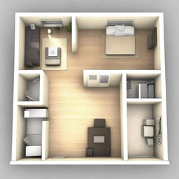 Create linear floor plans for small houses featuring one bedroom and a front gallery or terrace