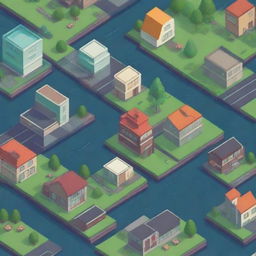 Create an isometric pixel art of an 8-bit city