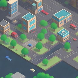 Create an isometric pixel art of an 8-bit city