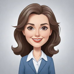 A cute, short, white female teacher with wavy long hair in high-definition cartoon style