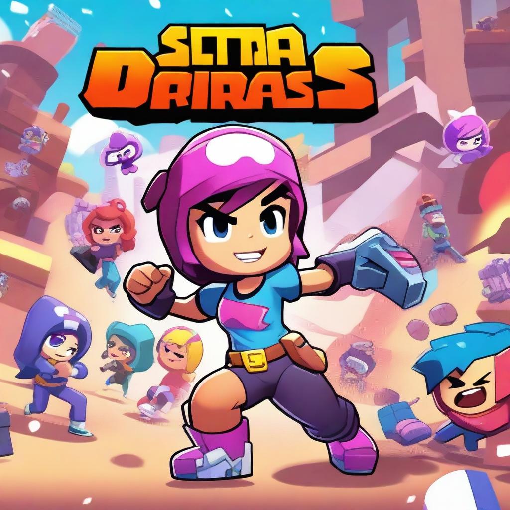 A dynamic and colorful scene featuring a girl named Justin from the Zeta Division in Brawl Stars