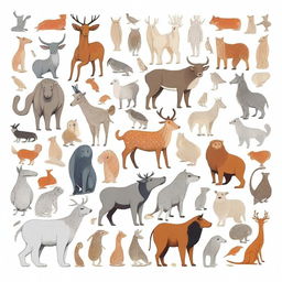 A white background featuring various creatures around the edges