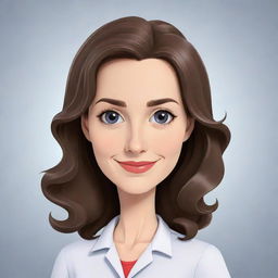 A cute, short, white female teacher with wavy long hair in high-definition cartoon style