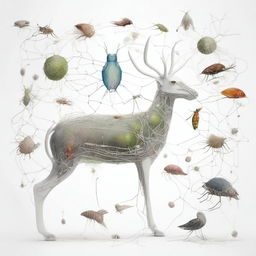 A white background featuring deep neural networks and living creatures around the edges