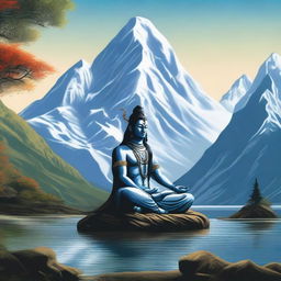 A serene depiction of Lord Shiva meditating on Kailash mountain