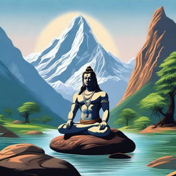 A serene depiction of Lord Shiva meditating on Kailash mountain