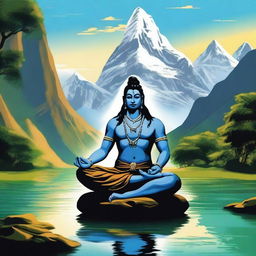 A serene depiction of Lord Shiva meditating on Kailash mountain