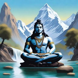 A serene depiction of Lord Shiva meditating on Kailash mountain