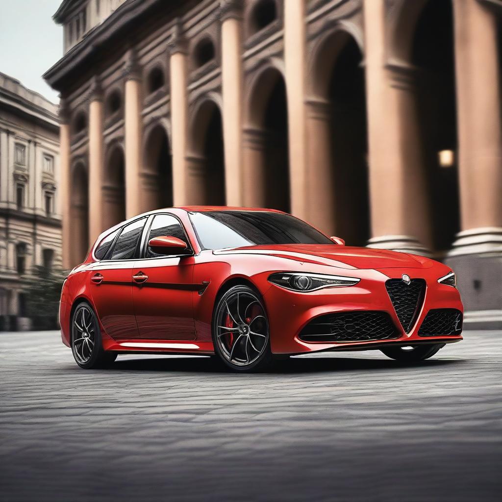 A stunning Alfa Romeo Giulia Quadrifoglio wagon, emphasizing its sporty and dynamic design