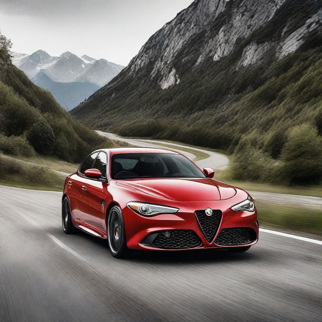 A breathtaking Alfa Romeo Giulia Quadrifoglio coupe, showcasing its sleek and aggressive design