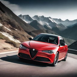 A breathtaking Alfa Romeo Giulia Quadrifoglio coupe, showcasing its sleek and aggressive design