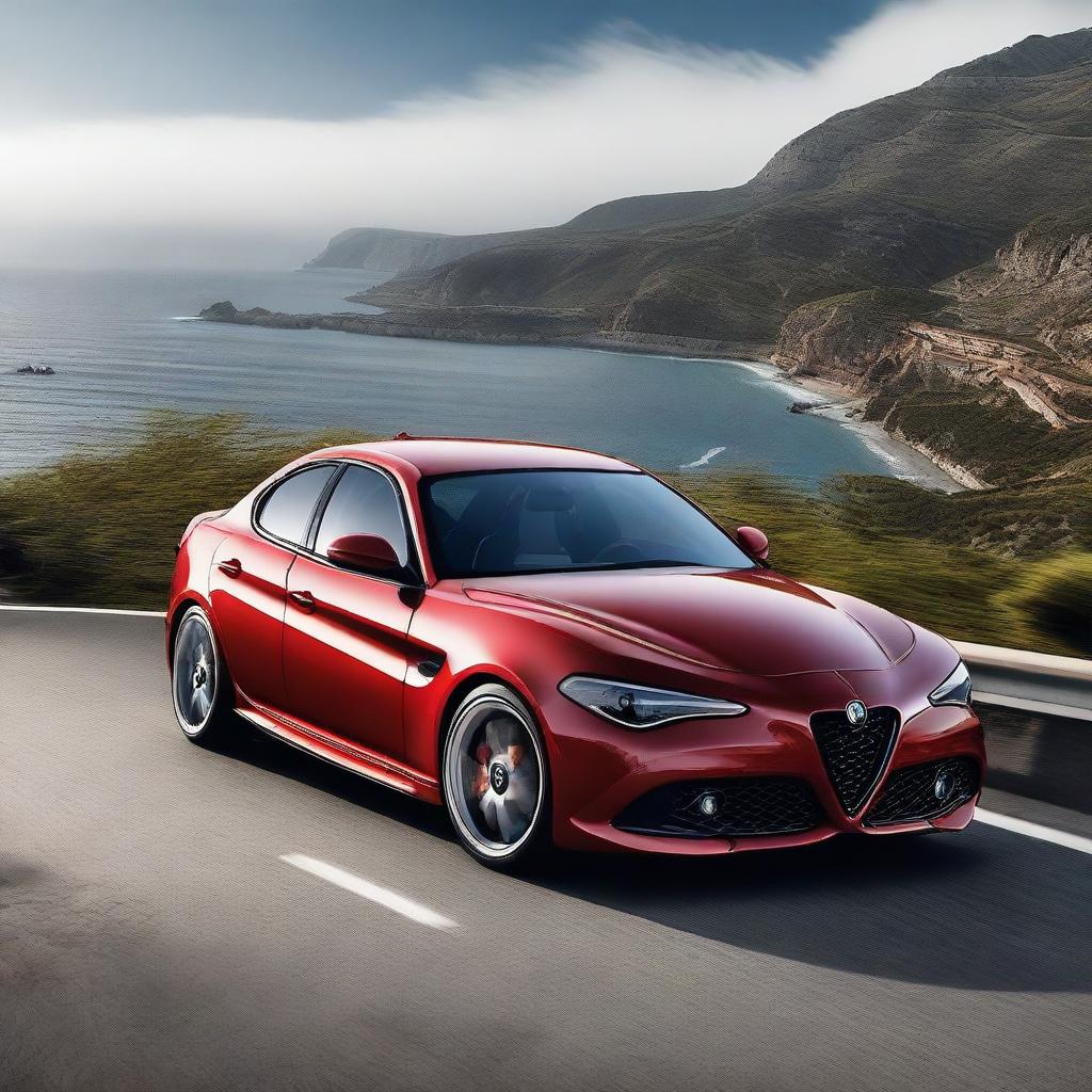 An impressive Alfa Romeo Giulia Quadrifoglio 2-door coupe, showcasing its sleek and sporty design