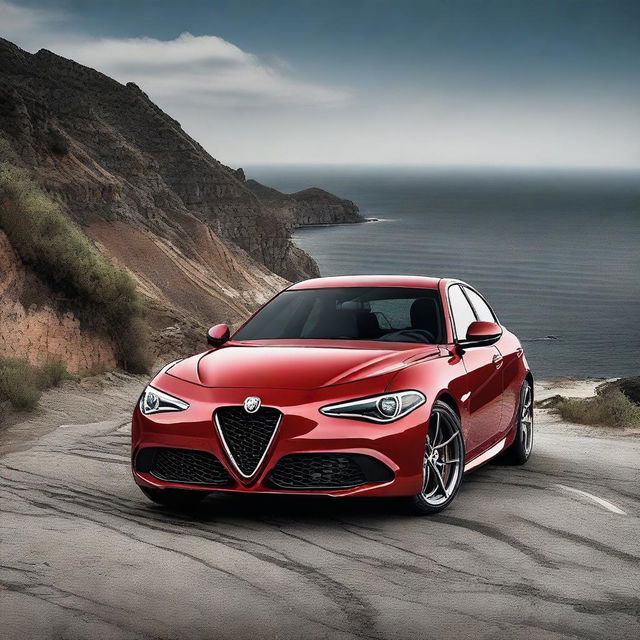 An impressive Alfa Romeo Giulia Quadrifoglio 2-door coupe, showcasing its sleek and sporty design