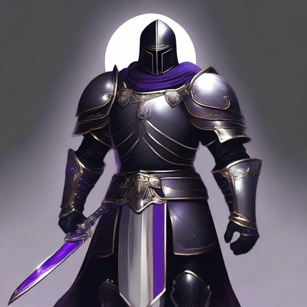 Create a detailed image of a human paladin wearing black armor