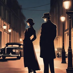 A romantic scene set in the streets featuring a mafia woman and a policeman