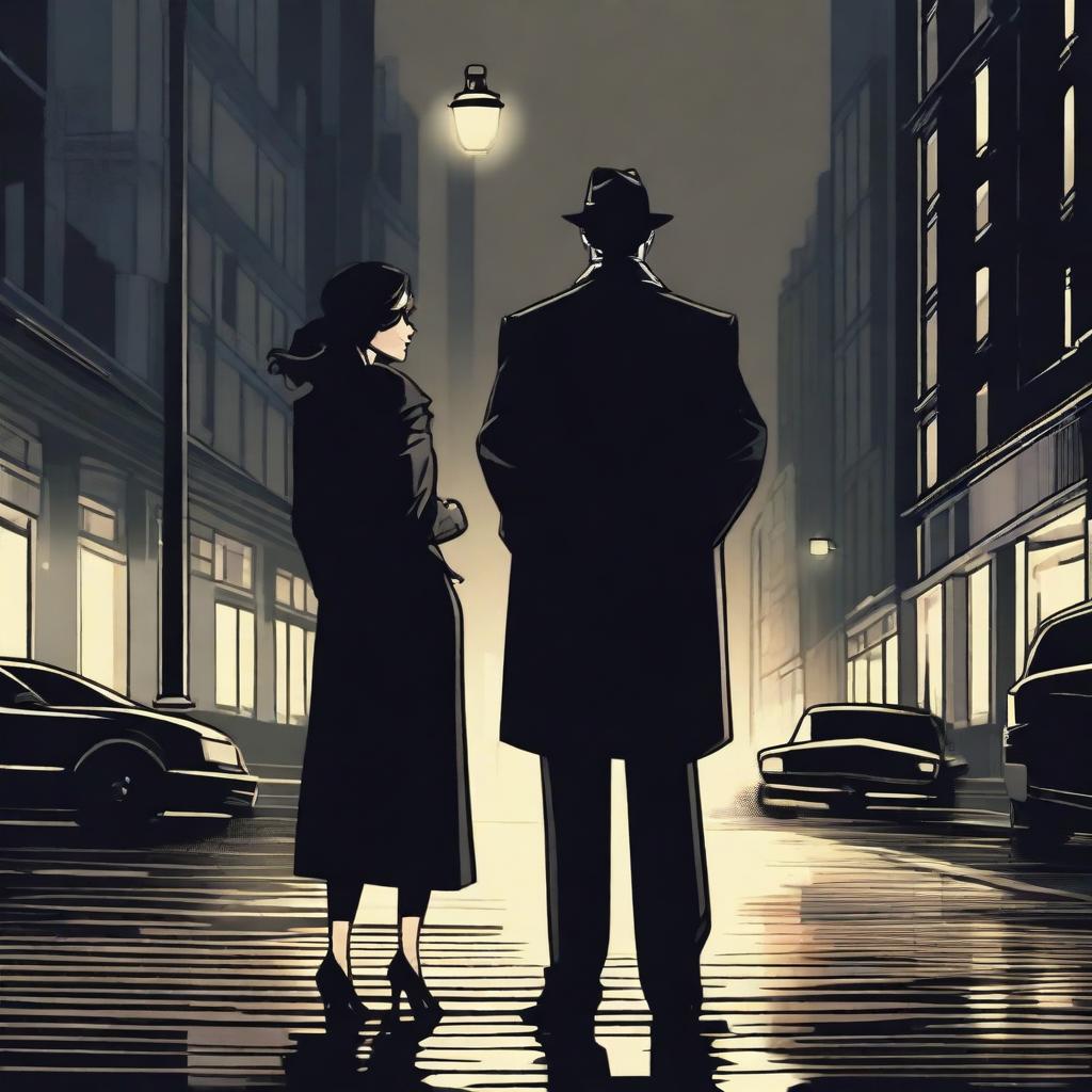 A romantic scene set in the streets featuring a mafia woman and a policeman