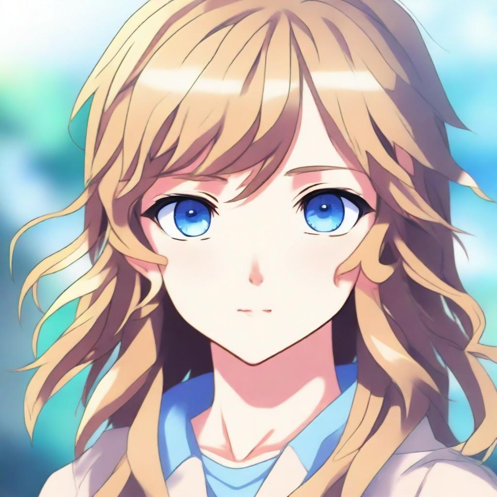 An anime-style portrait of a blue-eyed girl with light brown hair