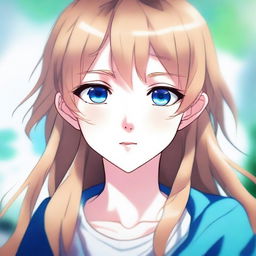 An anime-style portrait of a blue-eyed girl with light brown hair