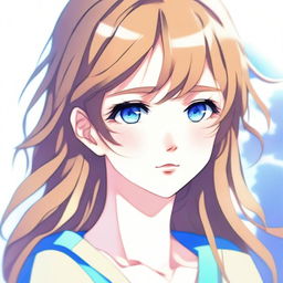 An anime-style portrait of a blue-eyed girl with light brown hair