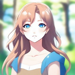 An anime-style portrait of a blue-eyed girl with light brown hair