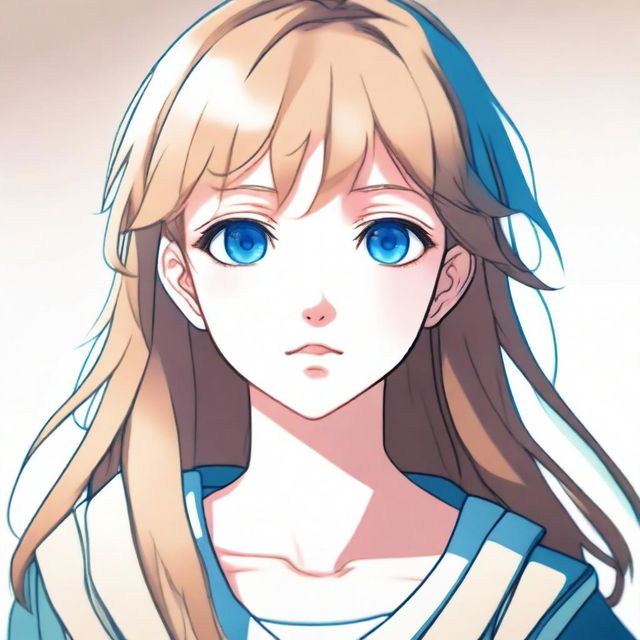 An anime-style portrait of a blue-eyed girl with light brown hair