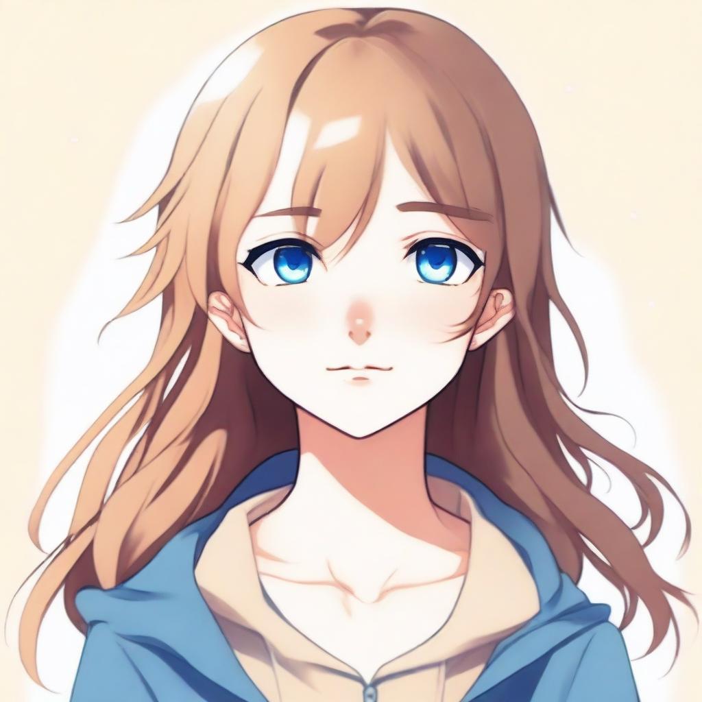 An anime-style portrait of a blue-eyed girl with light brown hair inspired by the Horimiya series