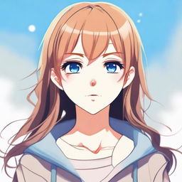 An anime-style portrait of a blue-eyed girl with light brown hair inspired by the Horimiya series