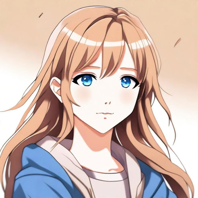 An anime-style portrait of a blue-eyed girl with light brown hair inspired by the Horimiya series