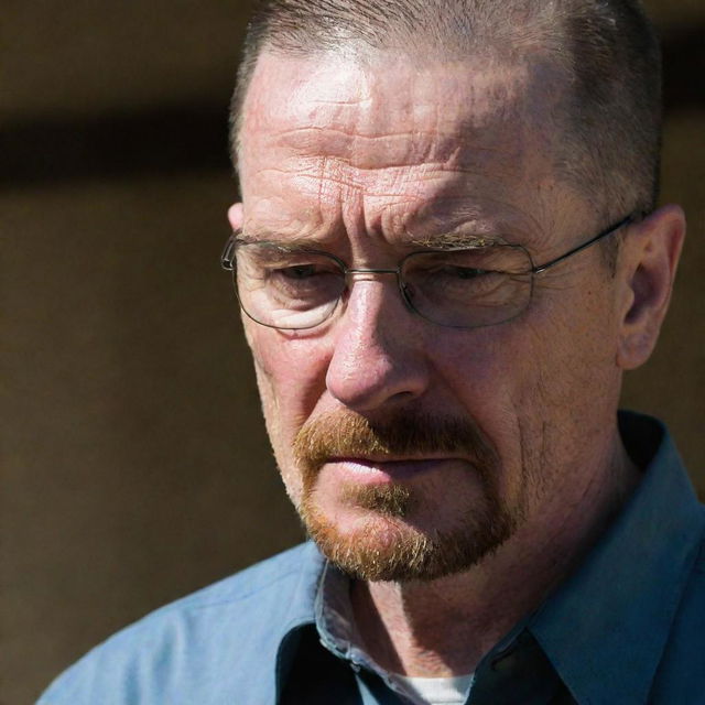 An emotional scene featuring Walter White from Breaking Bad, shedding tears, displaying a raw and rare vulnerability that adds depth to his usually stoic character.