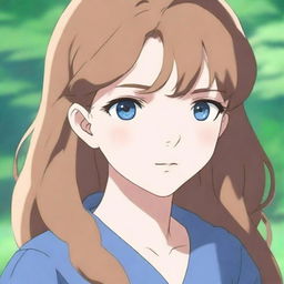 An anime-style portrait of a blue-eyed girl with light brown hair