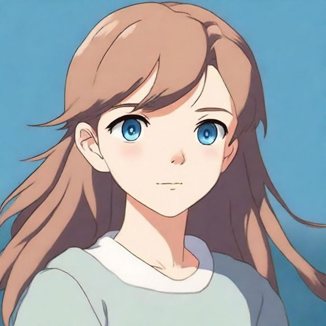 An anime-style portrait of a blue-eyed girl with light brown hair