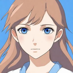 An anime-style portrait of a blue-eyed girl with light brown hair