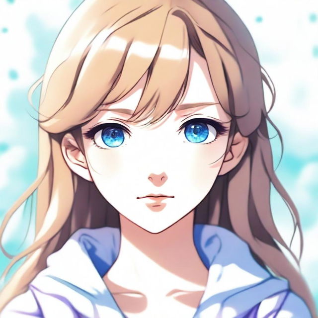 An anime-style portrait of a blue-eyed girl with light brown hair