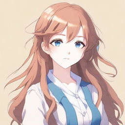 A beautiful anime-style girl with striking blue eyes and light brown hair