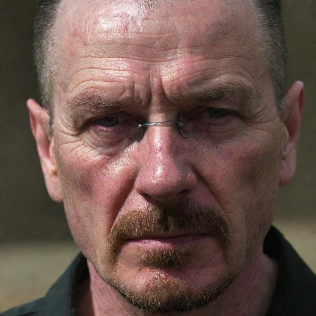 An intense and poignant moment featuring Walter White from Breaking Bad, his face wet with tears, showcasing a side rarely seen of his character and adding a depth of emotion.