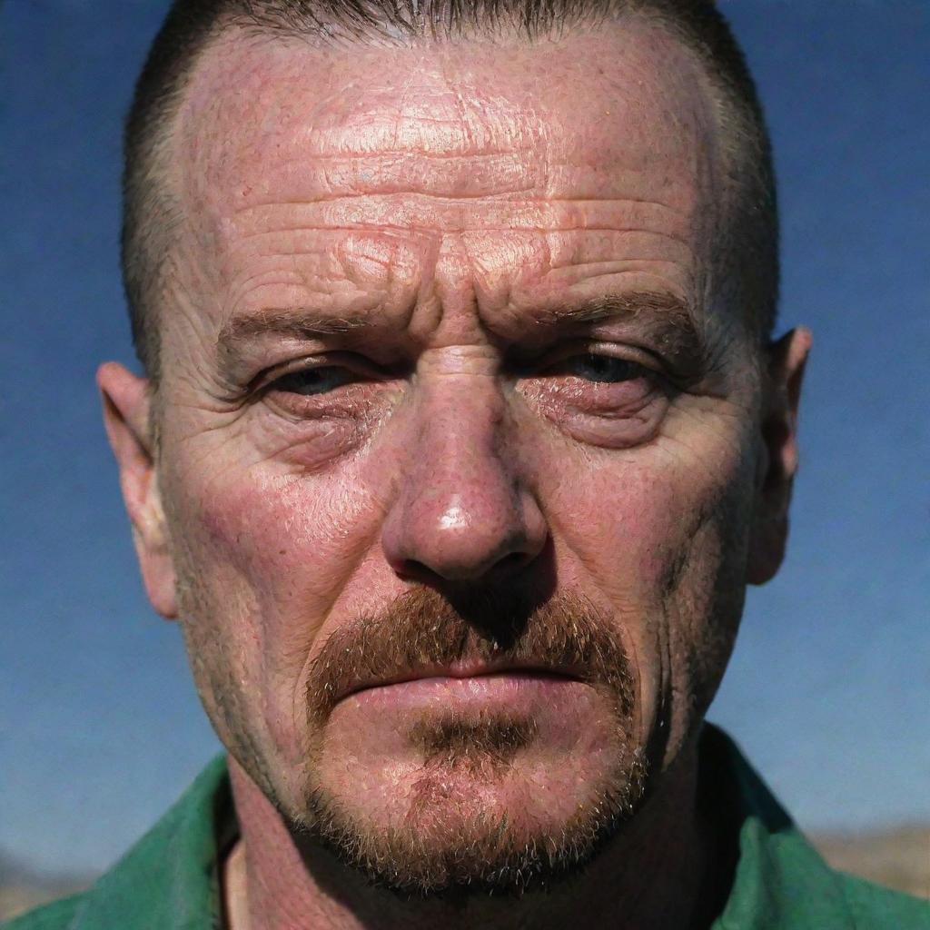 An intense and poignant moment featuring Walter White from Breaking Bad, his face wet with tears, showcasing a side rarely seen of his character and adding a depth of emotion.