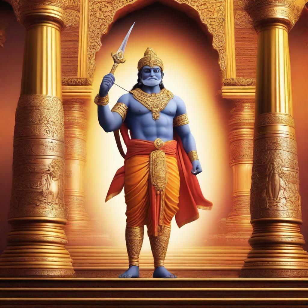 Create an image of Shree Ram standing majestically in the Ram Mandir