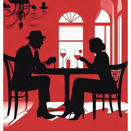 Create an image featuring two silhouette figures, recognizable as detectives, immersed in a romantic dinner at an upscale restaurant