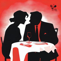 Create an image featuring two silhouette figures, recognizable as detectives, immersed in a romantic dinner at an upscale restaurant